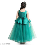 Green net girls party wear dress, vibrant teal blue full length for kids