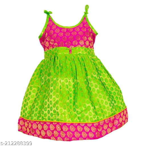 Art silk pink-green lehenga choli for girls, ethnically designed and celebrating Indian spirit