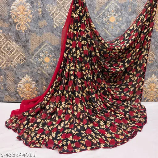 Georgette print saree with pallu