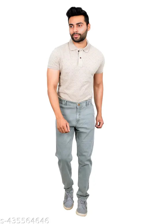 Gray men's denim jeans with button closure
