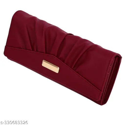 Maroon satin clutch wallet, six card slots, phone pocket