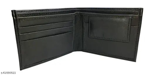 Black leather men's wallet, Odimo brand, 2 compartments, solid pattern, free size (12cm x 10cm), India-made