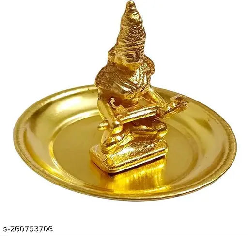 Pure brass MATA Annapurna Devi idol with plate and coin, handcrafted ashtdhatu from Kashi Banaras, Indian religious artifact