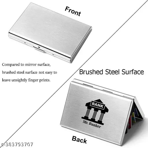 Silver water-resistant stainless steel front pocket card holder, durable metal accessory for everyday essentials, made in India