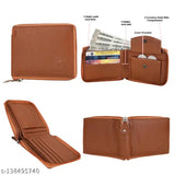 Zoster artificial leather tan round wallet, spill-proof, sturdy, capacious design, three card slots, coin pocket, two main pockets, zip closure, solid pattern, men's accessory