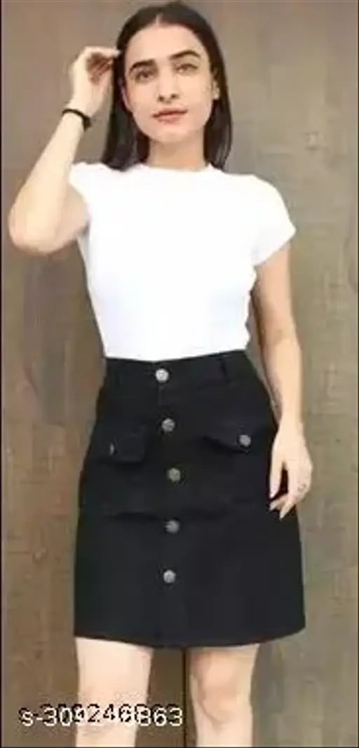Black mini skirt, short-length, pleated design, women's fashion clothing