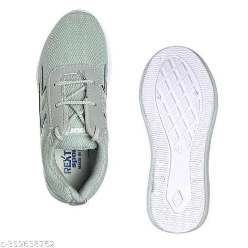 Grey kids walking sports shoes, white sole, white laces