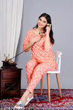 Comfortable cotton printed night suit top and pyjama set with floral all-over print, 3/4 sleeve, and notch neck. Made for a restful, stylish sleep from KIYA FASHION, India