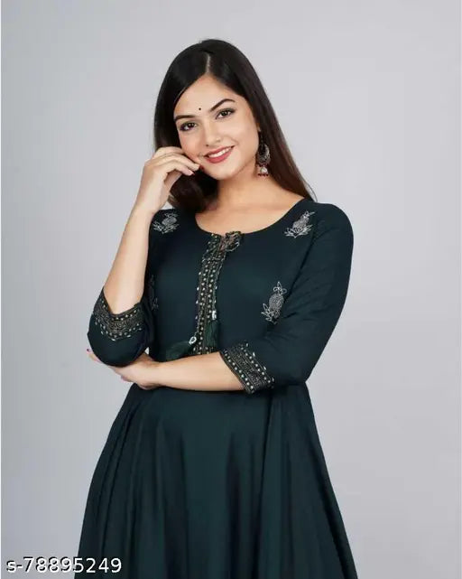 Rayon printed Anarkali gown for women & girls, three-quarter sleeves, Indian fashion