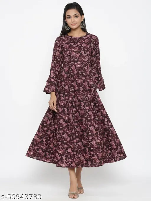 Attractive solid cotton Anarkali kurta dress in prints, three-quarter sleeves for women and girls, made in India