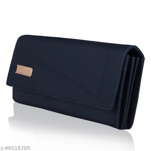 Dark blue simple plain hand clutch with magnet button for women and girls