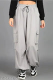 Gray cargo pants with drawstring waist
