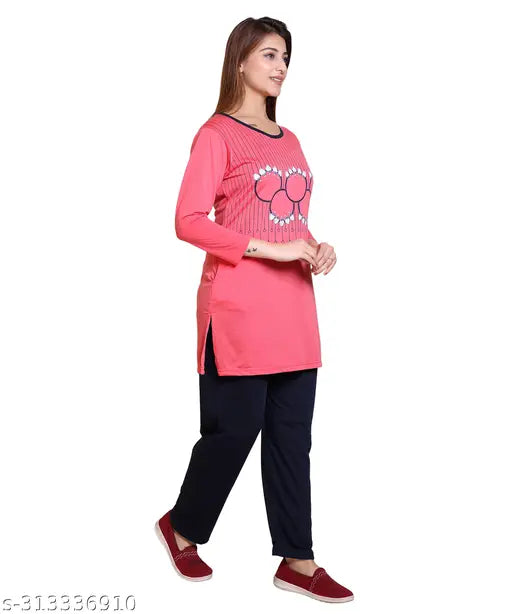Printed hosiery night suit by VRINDA - ideal for loungewear, nightwear, and comfortwear