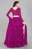 Embroidered cotton blend Lahenga Choli set with net Dupatta, Indian ethnic wedding festival wear