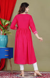 Red cotton unstitched kurta with embroidered detail