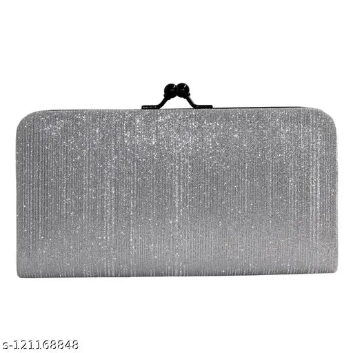 Shiny silver handbag with multiple pockets and zip closure