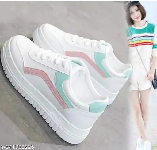 White mesh casual sneakers for kids, colorblocked design with lace-up fastening, durable rubber sole - BUCADIA shoes