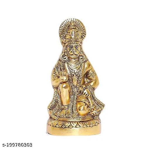 Golden metal Hanuman ji statue sitting, Indian decorative showpiece (8 cm x 16 cm x 8 cm)