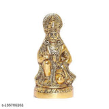 Golden metal Hanuman ji statue sitting, Indian decorative showpiece (8 cm x 16 cm x 8 cm)
