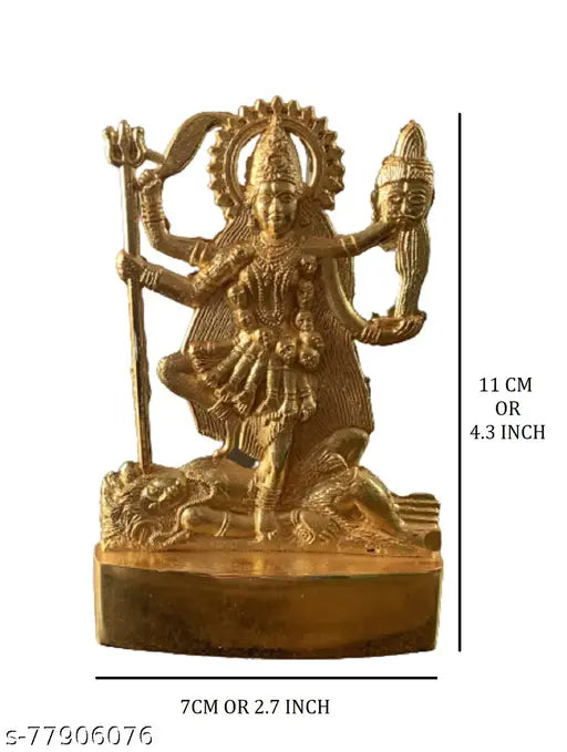 Gold-toned brass statue of Goddess Kali Mata, 11cm tall, Hindu decorative showpiece