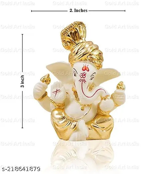 Gold-plated terracotta Ganesha statuette, Karauli Collection Pagdi for car dashboard decor