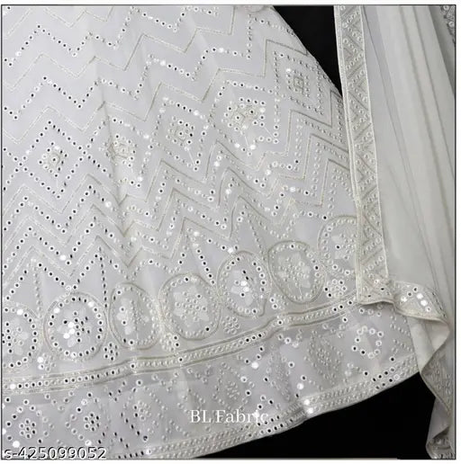 Embellished Georgette lehenga choli and dupatta set for women, semi-stitched (43in waist, 43in length), mitered 3-piece Indian fashion