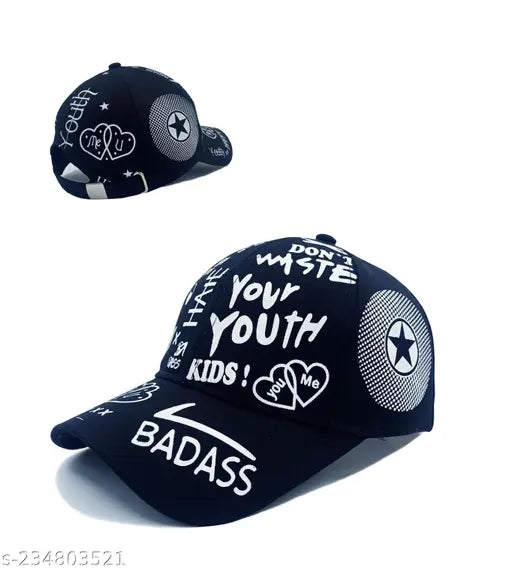 Stylish cotton youth printed baseball cap, adjustable for men & women, suitable for sports & casual wear