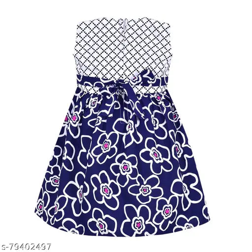 A silver and white floral print baby girl's dress with a sweetheart neckline