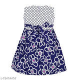 A silver and white floral print baby girl's dress with a sweetheart neckline