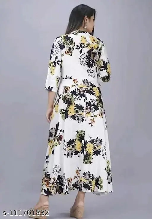 Rayon long kurti with three-quarter sleeves, printed combo in contemporary style, M-XXXL sizes available from Rupin Fashion Designer, India