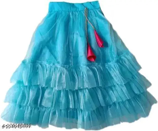 Designer satin-net lehenga choli for girls, vibrant light blue party wear, 1-pack, sleeveless ruffle embellished
