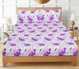 Indian Glace cotton 3D printed 180 TC floral double bed sheet (90x90) & matching pillow covers (27x17), superfine polycotton for summer