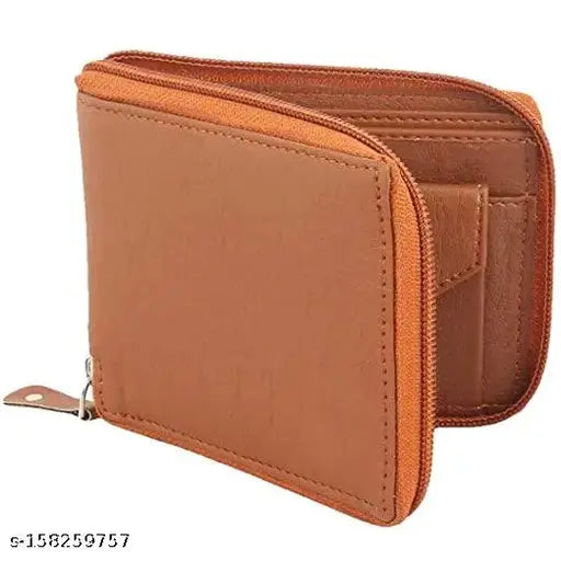 Trendy men's faux leather wallet, compact bifold with ID window, coin pocket, and multicard. Top-selling unisex design in black. Free size (11cm x 9cm). Made in India
