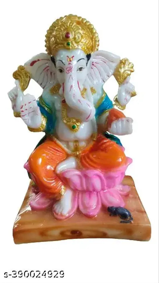 Marble Ganesh idol (4"L x 7"H x 3"W), high-quality Indian decorative religious sculpture
