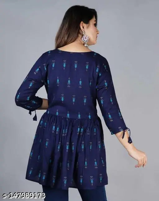 Rayon Arushi Machhali printed kurti, short sleeves, Jaipur fashion for women