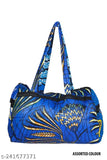 Blue floral handbag with a flap closure and multiple card slots