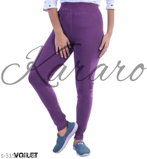 Cotton Lycra jeggings pack of 5, stylish and lightweight for women. Indian-made cotton lycra hosey waste recycled fabric. Fits sizes 26-34, free size also available