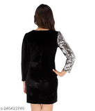 Dark blue velvet evening dress with sequin trim