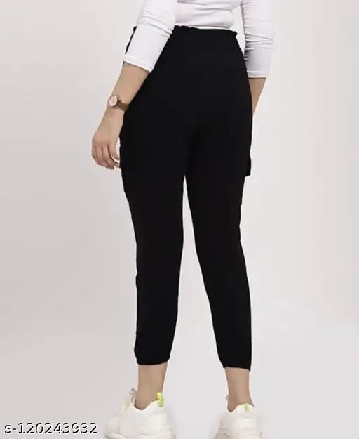 Trendy stylish cotton cargo jeans for women & girls, solid-colored cargo pocket design, waist size 28/30 inches, length 33 inches