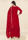 Red embroidered kurta with sharara and dupatta