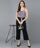 Multicolor smoking rayon sleeveless jumpsuit with printed net pattern, solid black accent. XS (Bust 33in, Length 51in, Waist 27in), India origin