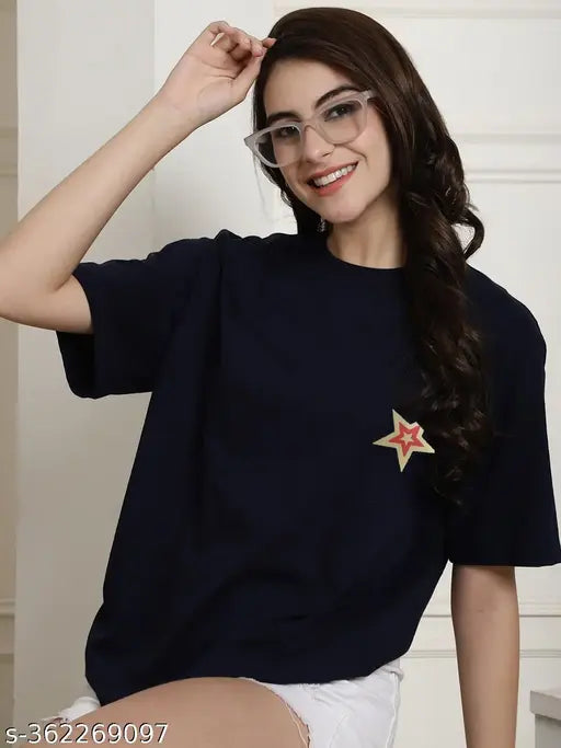 Graphic printed cotton oversized t-shirt, regular fit, for women