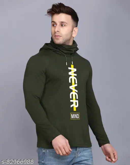 Cotton blend hoodie with mask, printed ministry of friends men's t-shirt. Trendy, biowashed Indian cotton for comfortable style
