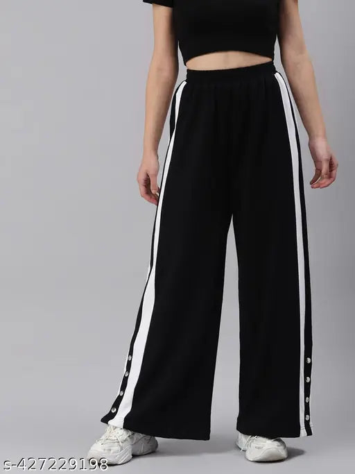 Wide-leg trousers, black and white pattern, zip closure
