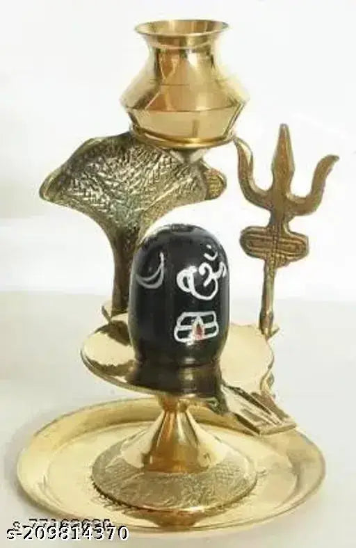 Brass Shivling statue, gold and black, 10cm decorative showpiece for home, Indian craftsmanship