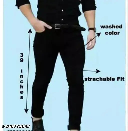 Black denim jeans, solid pattern, size 30 waist and length 30 inches, made in India