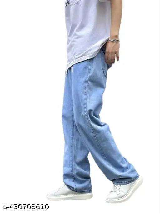 Steright fit baggy blue jeans men's