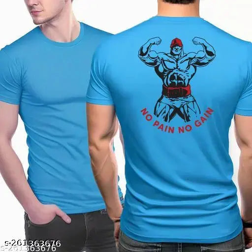 Blue polyester T-shirt with printed sleeves, luxury feel for activewear