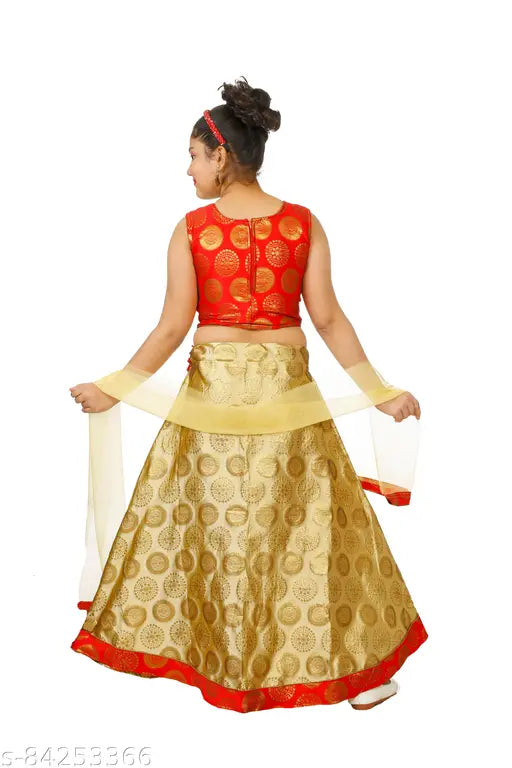 Art Silk lehenga set for girls, embellished with self-design, available in various sizes from 0-3 months to 15-16 years. Indian party wear for 12 years