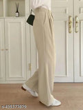 Beige linen wide-leg trousers for women